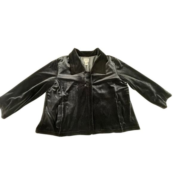 "CHICOS" Black Velvet Cardigan/Blazer Large BUttons Y2K Vintage Cropped Formal - Picture 4 of 9
